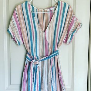 EUC Striped Front tie Romper